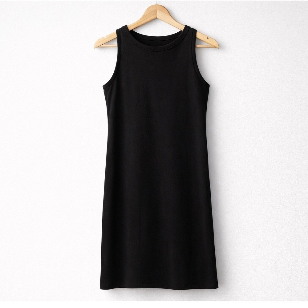 Lands' End Black Sleeveless Knit Dress Women's Large L 14-16 Classic Minimalist